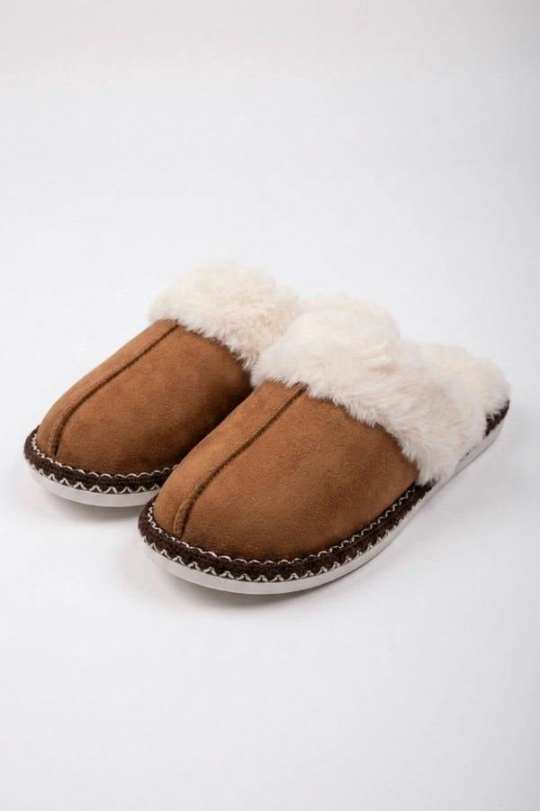 Constance Faux Suede Faux Fur Mule - Camel