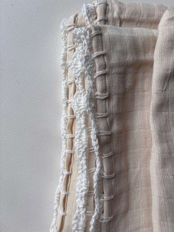 Gooseberry Fool Organic Cotton Giant Muslin Swaddle with Crocheted Trim