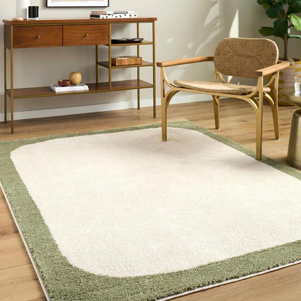 Livabliss Fossay Shag-Washable Cream Green Modern High Pile Rug