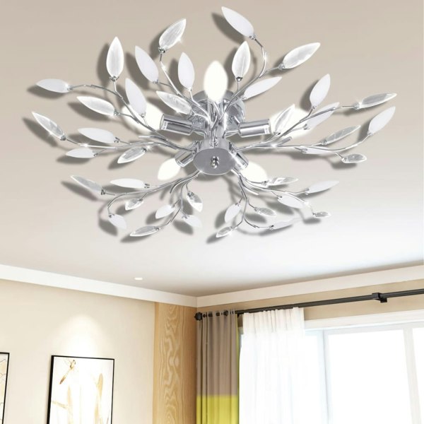 Berkfield Transparent&White Ceiling Lamp Acrylic Crystal Leaf Arms 5 E14 Bulbs