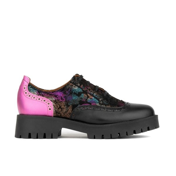 Embassy London Artisan - Dark Winter Foil & Pink - Women's leather lace-up shoe with brogue detailing