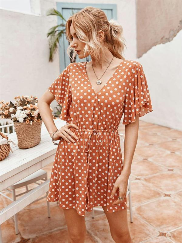 FS Collection Playsuit In Peach & White Polka Dot