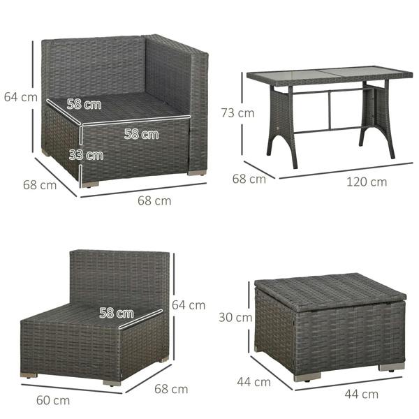 Outdoor rattan corner dining sofa set size and dimension diagram
