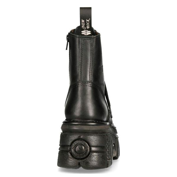 New Rock Black Leather Combat Tower Boots- M-NEWMILI083-S21
