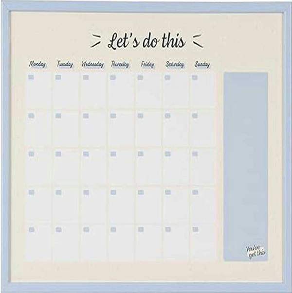KAV 23.62" x 17.72" Magnetic Dry Erase Monthly Planner White Board - Stylish Pastel Collection Blue MDF Frame - Easy Install and Clean Weekly Planner