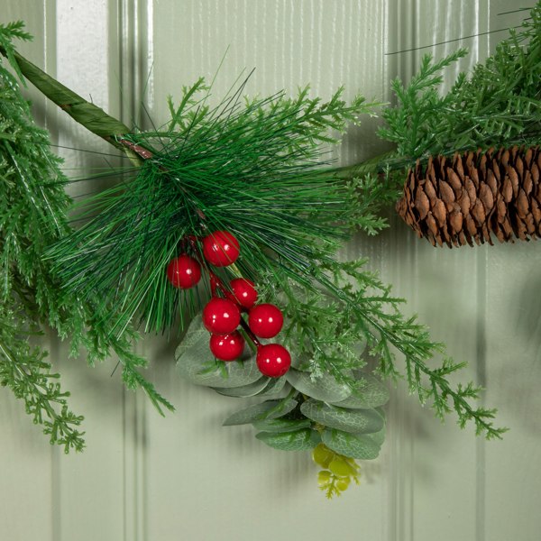 Samuel Alexander 50cm Hanging Christmas Eucalyptus Wreath with Red Berries and Pinecones
