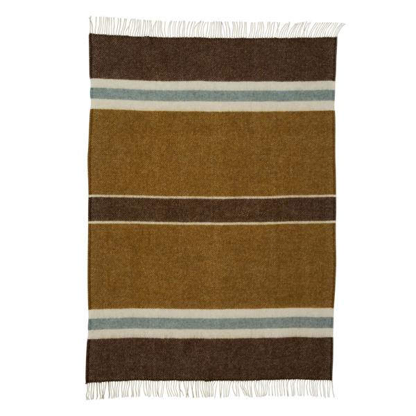 Walnut/Ochre Brushed Wool Multi Stripe Throw - breathable, detail view 2 | Soak and Sleep