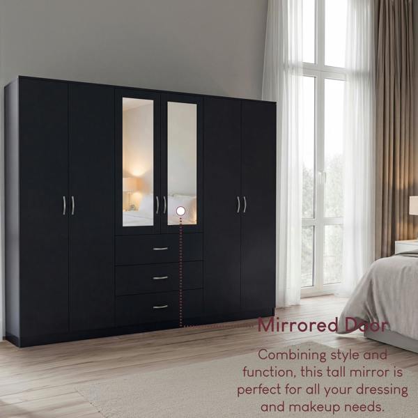 Vida Designs Riano 6 Door 3 Drawer Mirrored Wardrobe