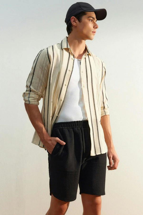 WOVCOR Regular Fit Striped Linen Textured Men’s Shirt