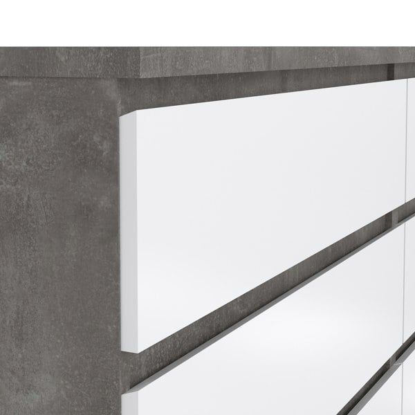 Furniture To Go Naia Wide Chest of 6 Drawers (3+3) in Concrete and White High Gloss