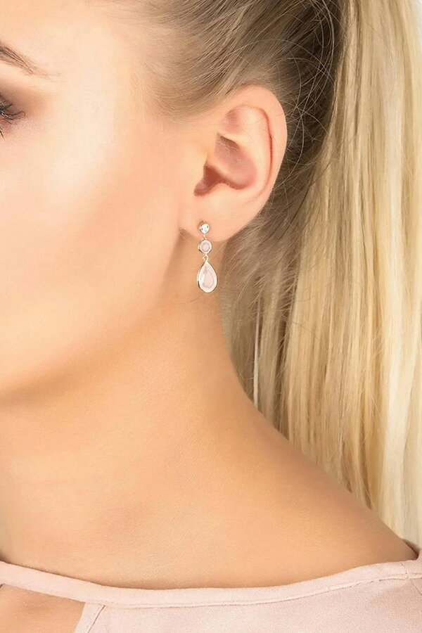 Latelita Tuscany Gemstone Drop Earring Rose Gold Rose Quartz