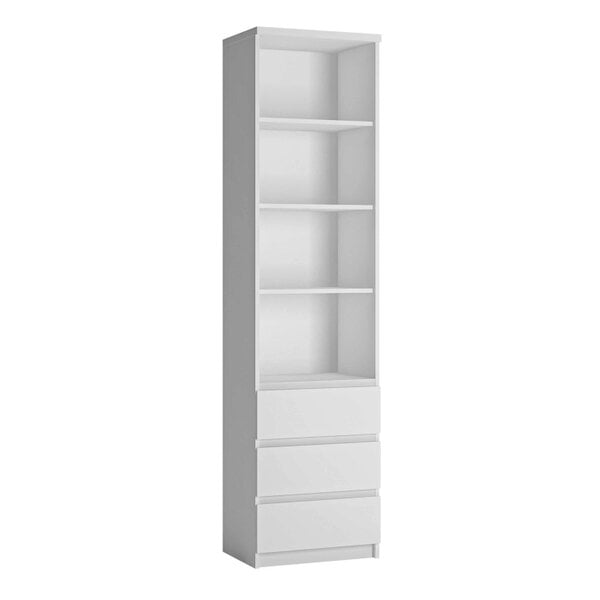 Wyld Haus Hemingway White Wooden Tall Narrow 3 Drawer Bookcase