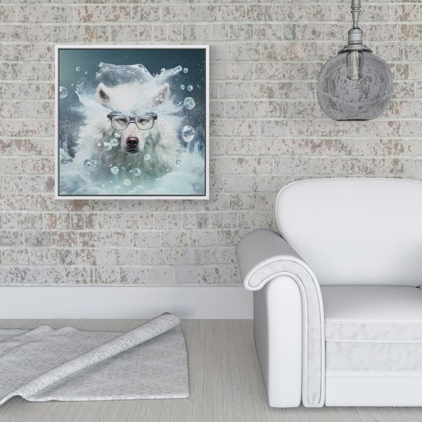 Warren Reed White Wolf Splash Art Framed Canvas