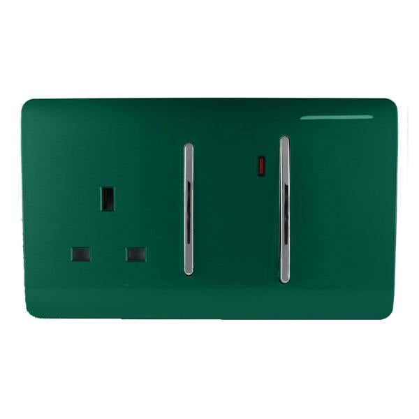 Trendi Switch 45 Amp Cooker Switch & 13 Amp Plug Socket with Neon in Dark Forest Green