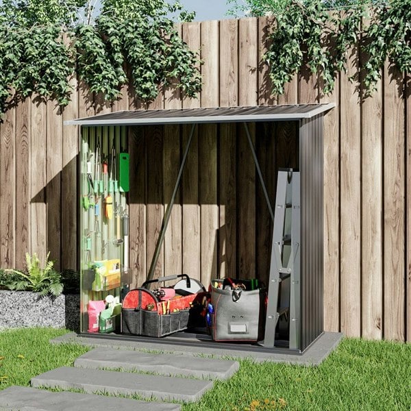 164cm L Firewood Storage Shed Metal Log Holder Fire Wood Rack Garden Patio Shelter Log Racks Living and Home Grey