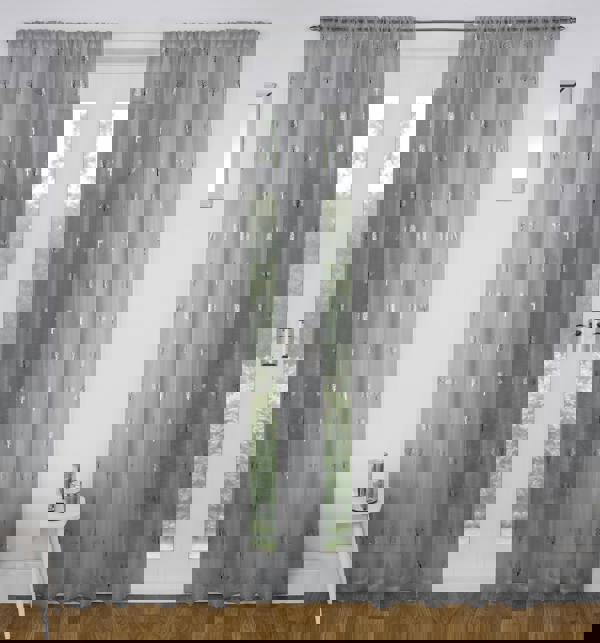 Tyrone Textiles Birch Metallic Tree Print Linen look Voile Panels (Pair) with Rod Pocket Header