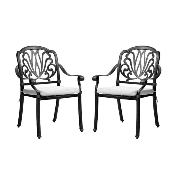 Set of 2 Outdoor Cast Aluminum Dining Chairs with Cushions Patio Side Chairs Living and Home