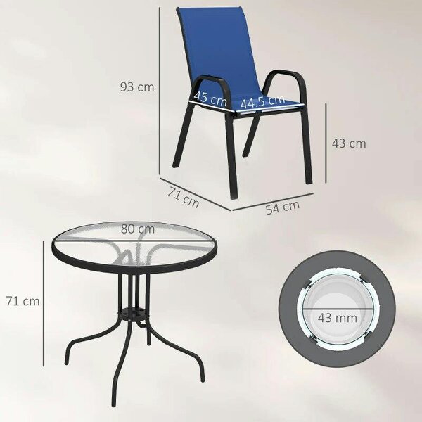 Five-Piece Steel Patio Set, with Glass-Top Table - Dark Blue
