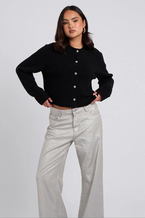 Urban Bliss Black Floral Button Cropped Cardigan