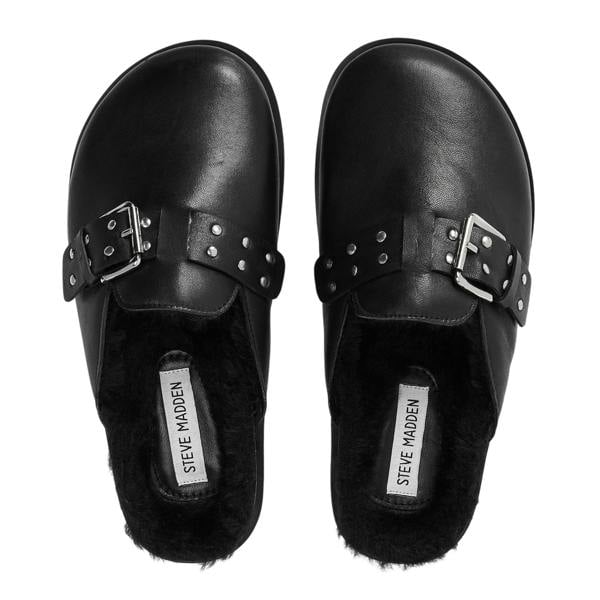 Steve Madden Womens/Ladies Evergreen Suede Buckle Detail Flat Clogs - Black - 