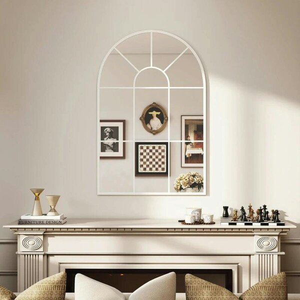 90 X 61cm Arched Grid Mirror - White
