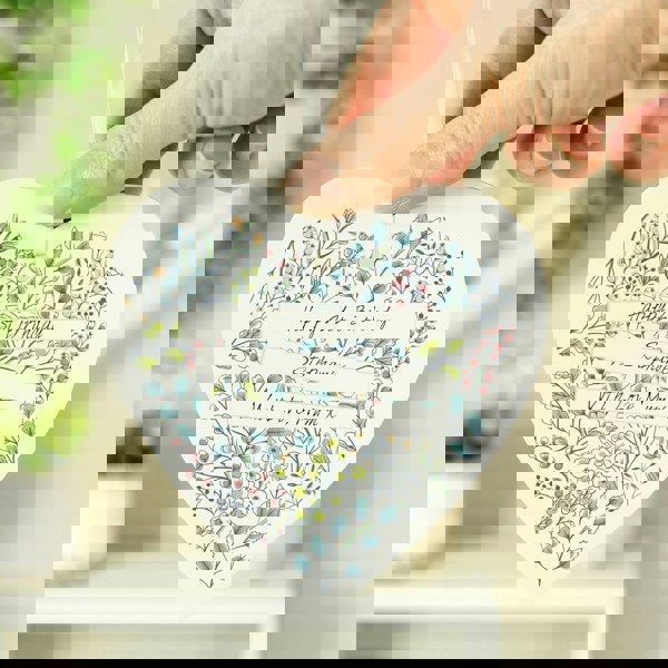 Personalised Memento Company Personalised Botanical Scroll Wooden Heart Decoration