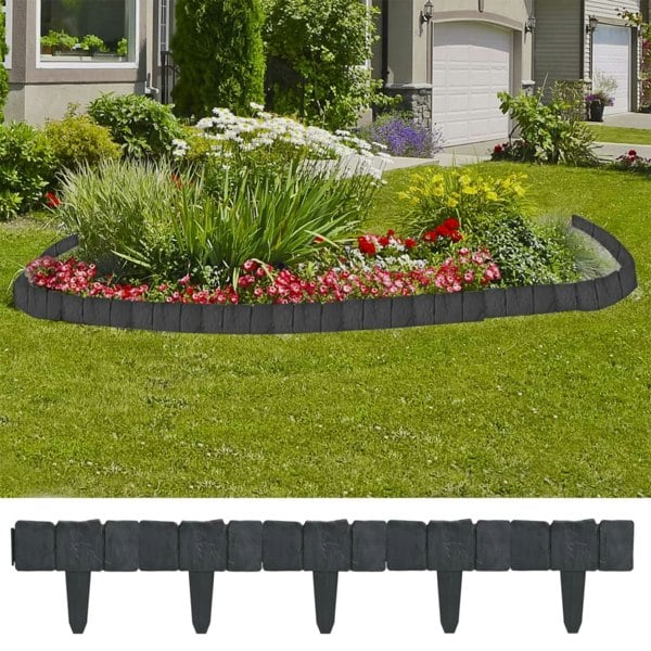 Berkfield Plastic Garden / Lawn Fence Stone Look 41 pcs 10 m