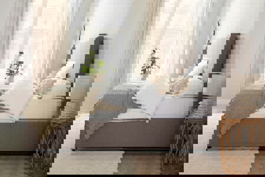 DS Living Siena Winged Grey Upholstered Ottoman Bed Frame