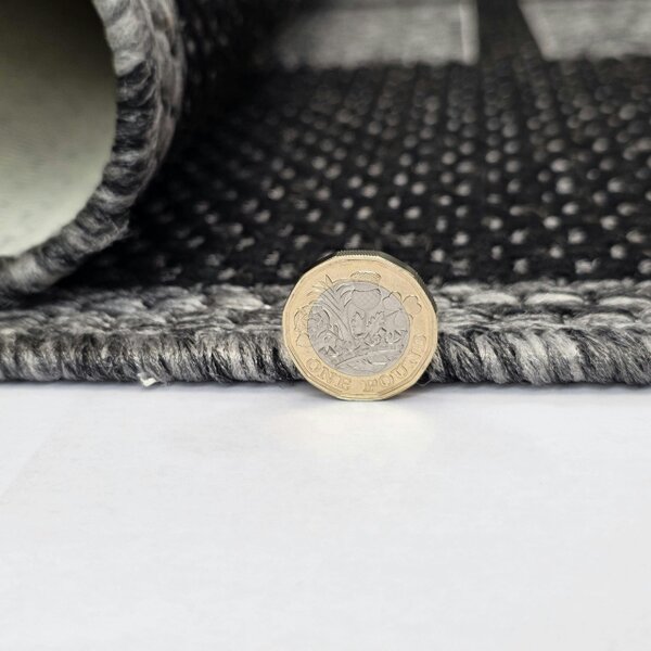 Viva Rugs Non-Slip Black Grey Rug Geometric Border Design Flat Weave Kitchen Dining Room Living Room Area Mat