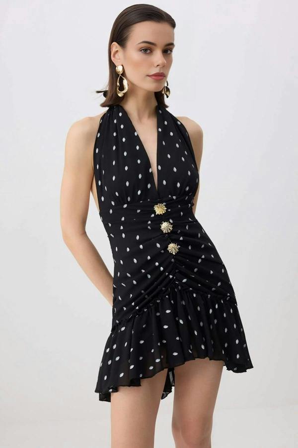 WOVCOR Polka Dot Chiffon Lined Mini Elegant Dress