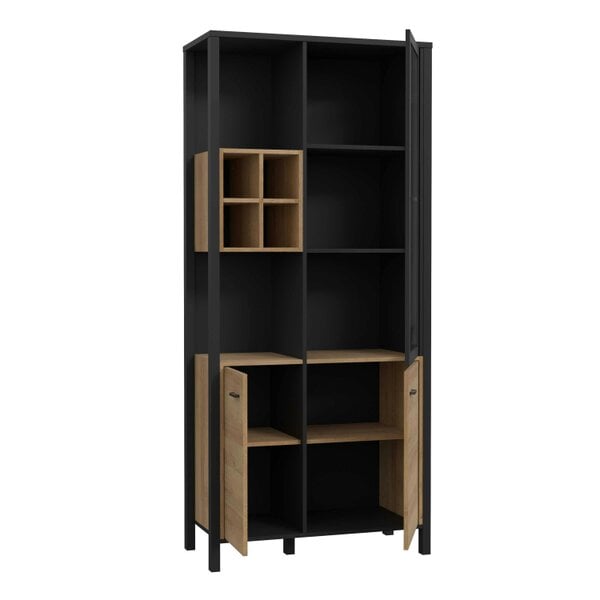 Wyld Haus Egtved Black and Natural Oak Wood Effect Display Cabinet 3 Doors