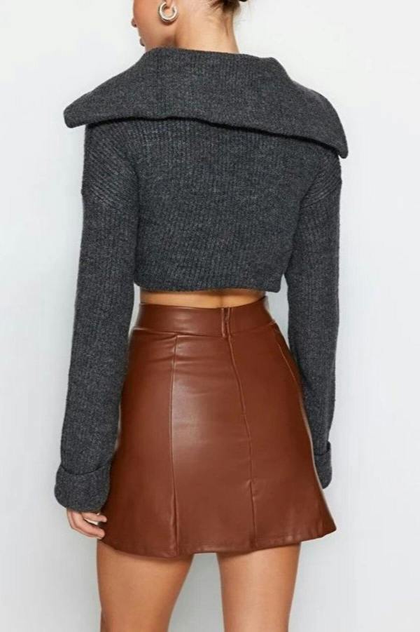 WOVCOR Faux Leather High Waist Mini Skirt