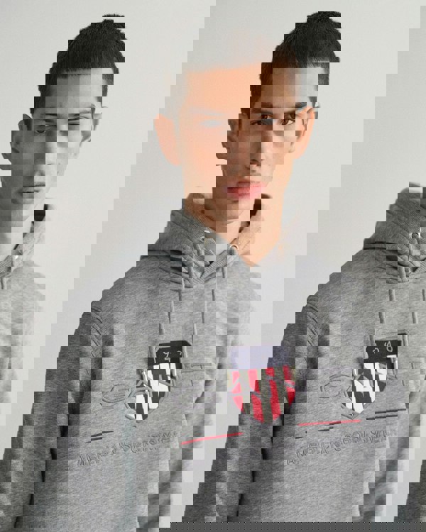 GANT Mens Regular FIt Archive Shield Pullover Hoodie - 93 Grey Melange