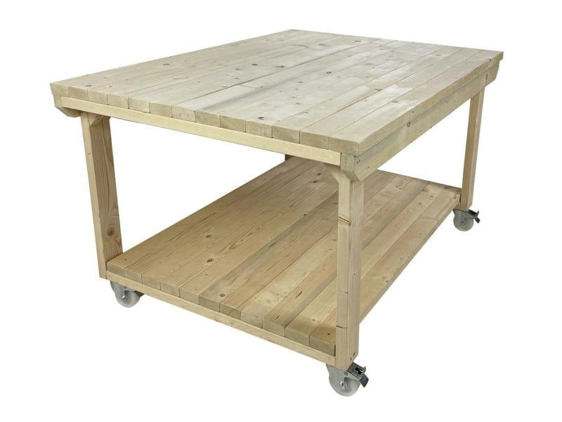 Rotem Wooden Kiln-Dry Workbench – 4ft Depth Sturdy and Durable Workstation with Wheels for Easy Mobility, Ideal for Garages, Workshops, and Sheds