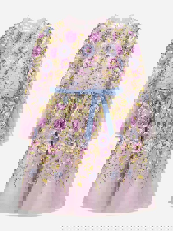 Marchesa Girls Flower Embroidered Tulle Gown in Multicolour