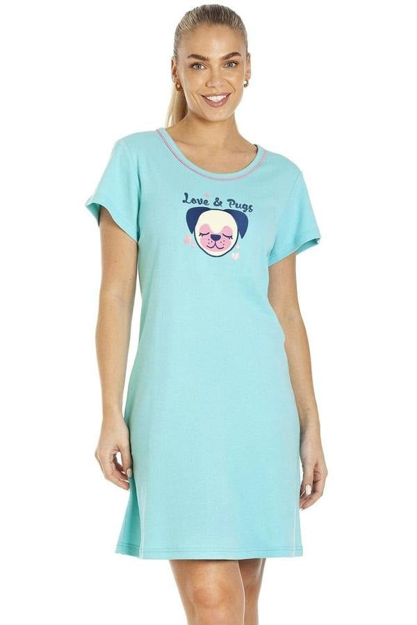 Womens Short Sleeve Pug & Cat Nightdresses