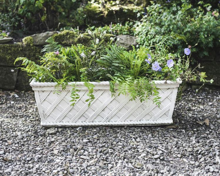 Large Wicker Design White Stone Trough