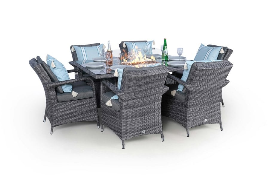 Giardino Arizona Fire Pit 6 Seater Rectangle Rattan Dining Set