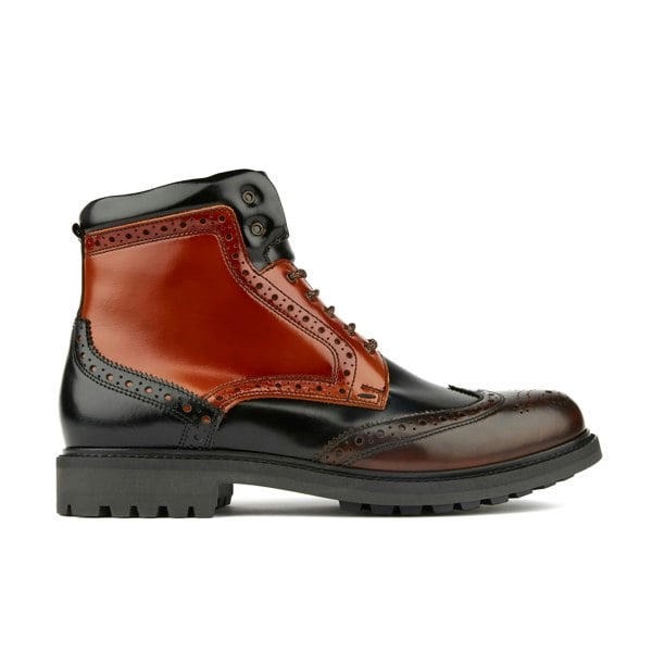 Embassy London Wanderer - Black Brown - Men's chunky combat style boot in black and brown leather