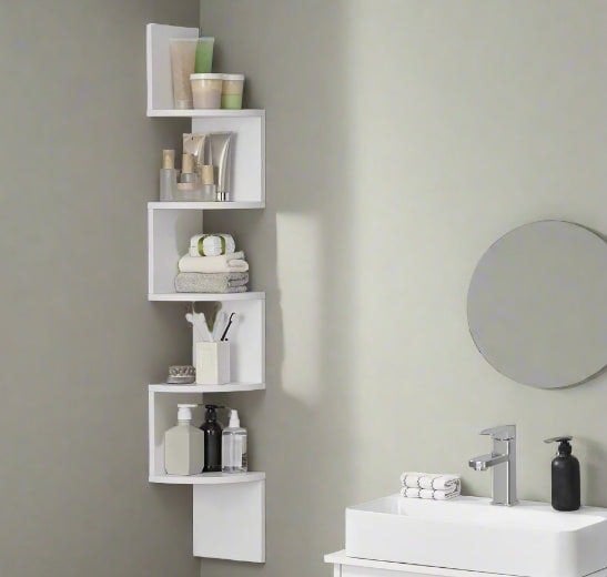 Modcraft White Corner Wall Shelf – 5-Tier Stylish Bookcase with Rounded Edges, 20 x 20 x 126 cm