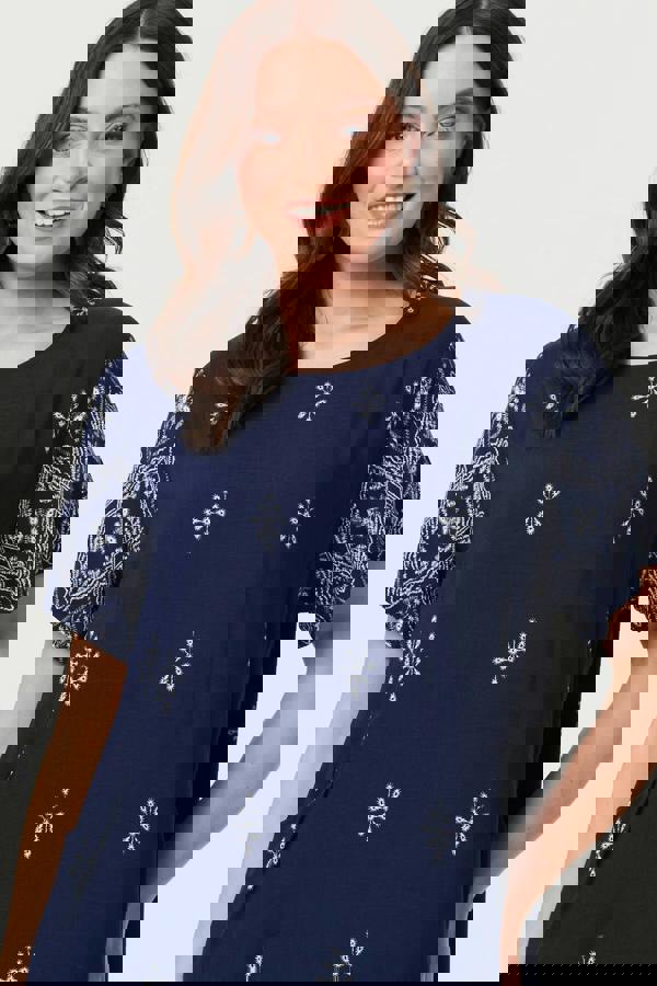 Navy | Border Print Shift Knee Length Dress
