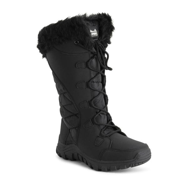VIVA Women's Quilted Lace Up Waterproof Black Outdoor Cuff Snow Rain Boot