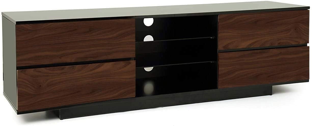 Homeology Avitus Premium High Gloss Black with 4-Walnut Drawers and 3-Shelf 32"-65" LED/OLED/LCD TV Cabinet