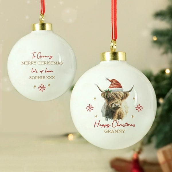 Personalised Memento Company Personalised Highland Cow Christmas Bauble