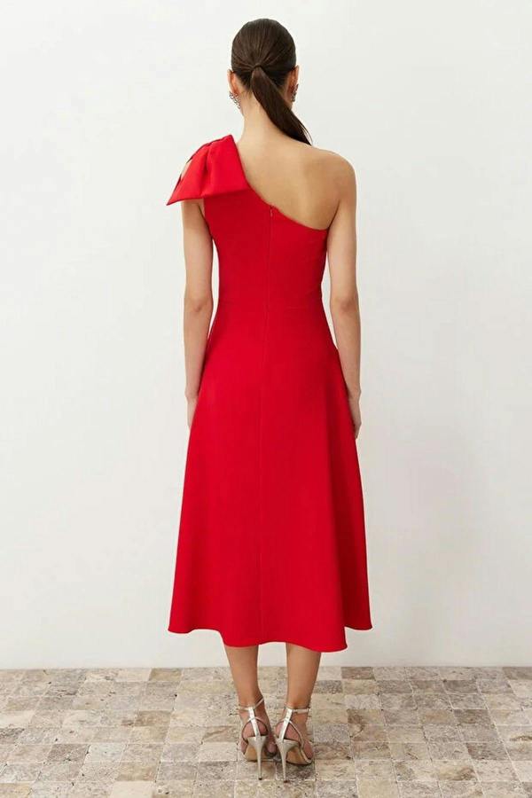 WOVCOR A-Line Elegant Woven Evening Gown with Bow Detail