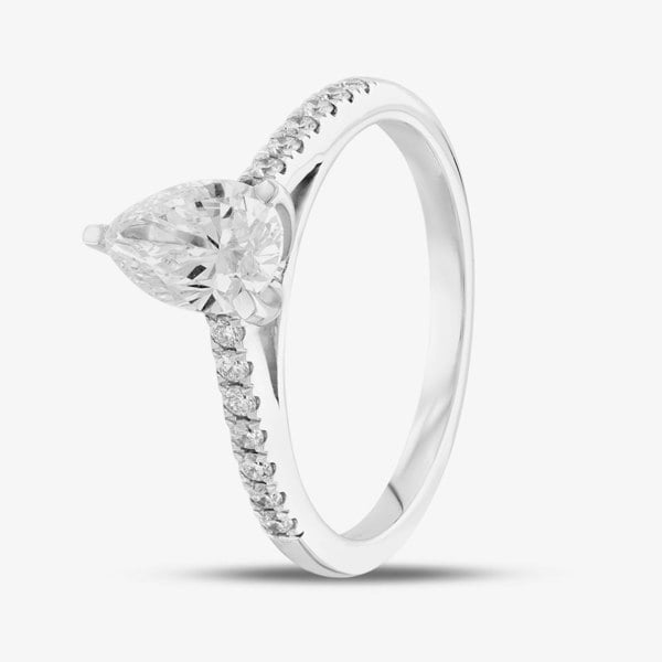 T. H. Baker 9ct White Gold Certified Lab Grown 1.20ct Pear & Brilliant Cut Diamond Shoulder Set Solitaire Ring LGR35522-120 (WG)