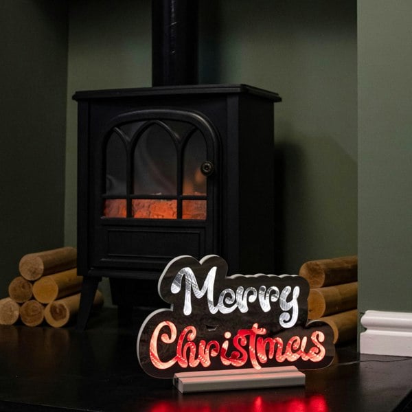Samuel Alexander 32cm Infinity Merry Christmas on Wooden Base with Red and White LEDs