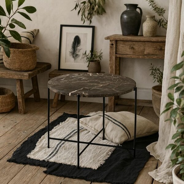 Wyld Haus Verona Round Brown Marble Stone Side Table