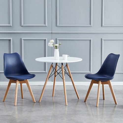 Set of 2 Dining Chairs with Solid Wooden Legs and Seat Cushion Pad Eva - Blue