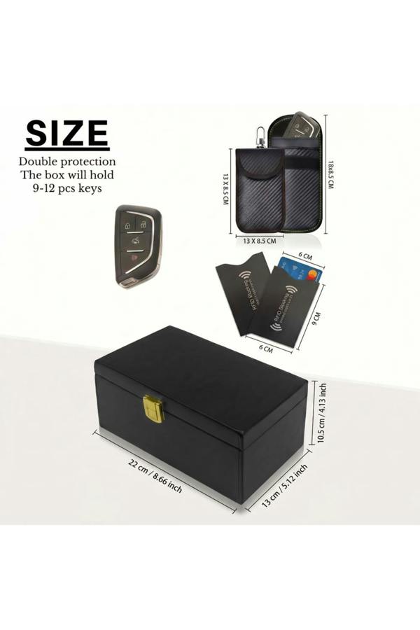 Dyzi Faraday Key Box with 2 Signal Blocking Pouches & RFID Sleeves